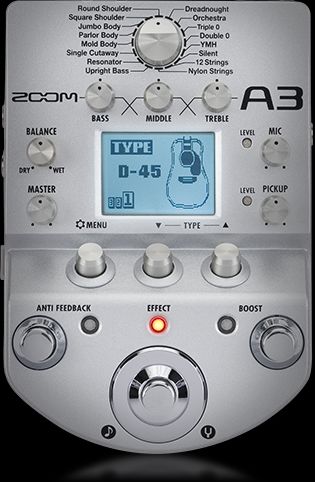 即納特価ZOOM アンプ・エフェクター Pre-Amp & Effects for Acoustic Guitar A3 マルチエフェクター